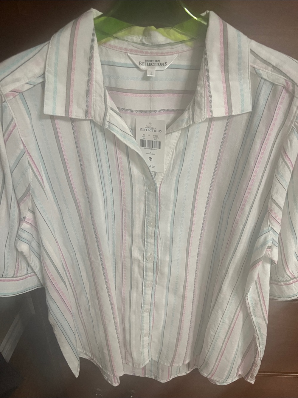 Northern Reflections White Button-Down Shirt with Pink & Light Blue Stripes